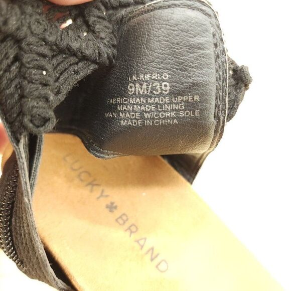 Lucky Brand Women's Sandals Sz 9 Black Fabric Open Toe Ankle Strap Wedge Bridal - Picture 8 of 8